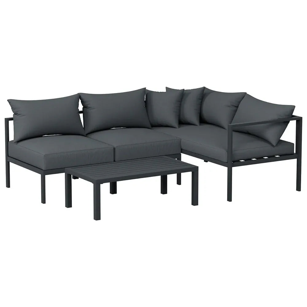 Gardeon 4 Seater Outdoor Sofa Set Aluminium Patio Furniture Setting 4PC Charcoal - Mekamart Australia