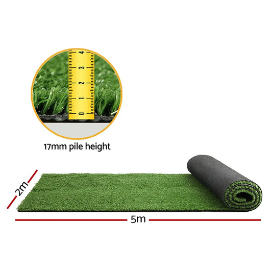 Prime Turf Artificial Grass 2mx5m 17mm Synthetic Fake Lawn Turf Plant Plastic Olive - Mekamart Australia