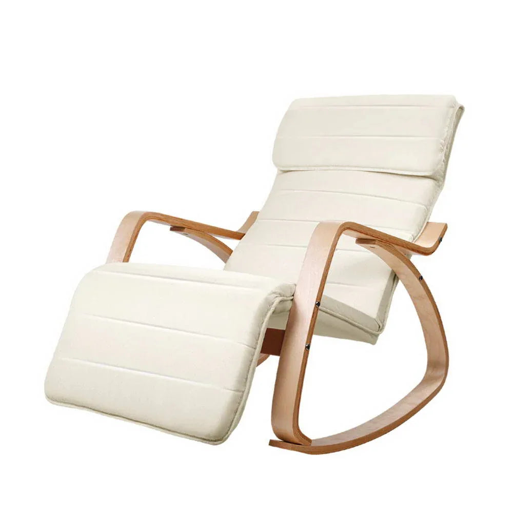 Artiss Rocking Armchair Footrest Nursing Beige Afton - Mekamart Australia