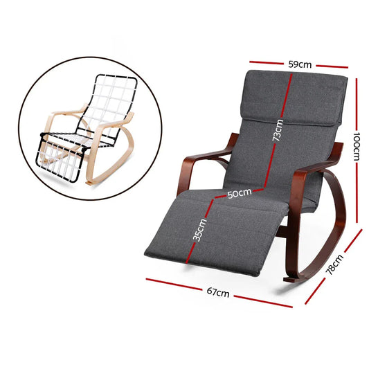 Artiss Rocking Armchair Footrest Nursing Charcoal Afton - Mekamart Australia