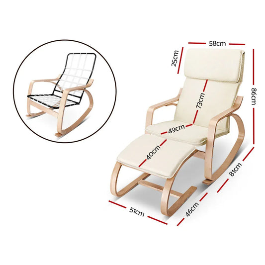 Artiss Rocking Armchair Footstool Bentwood Beige - Mekamart Australia