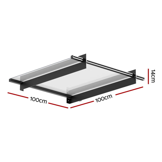 Instahut Window Door Awning Canopy 1mx1m Flat Transparent Sheet Metal Frame - Mekamart Australia