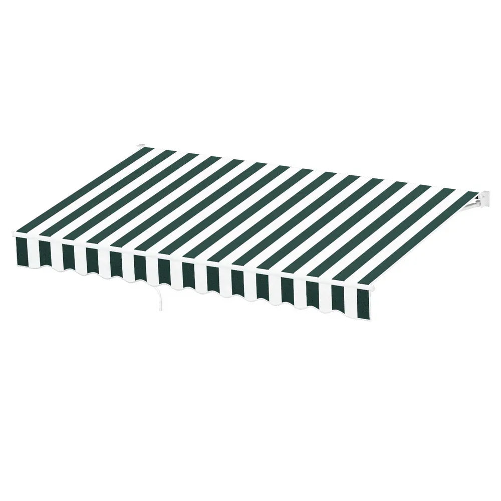 Instahut Retractable Folding Arm Awning Manual Sunshade 3Mx2.5M Green White - Mekamart Australia