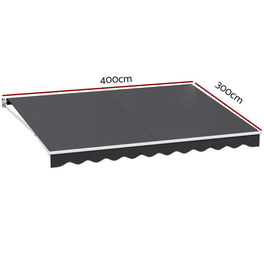 Instahut Retractable Folding Arm Awning Manual Sunshade 4Mx3M Grey - Mekamart Australia