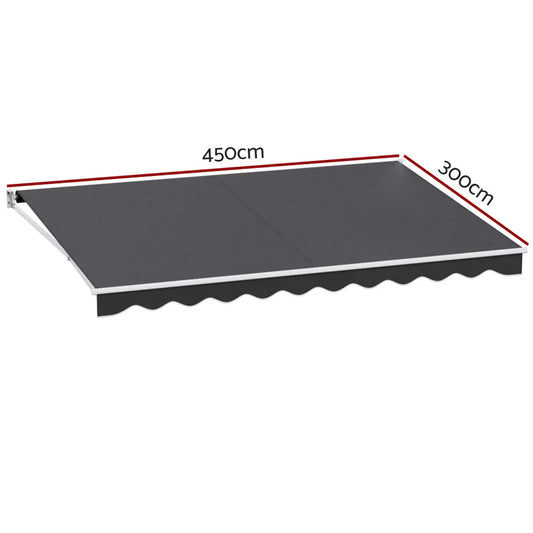 Instahut Retractable Folding Arm Awning Manual Sunshade 4.5Mx3M Grey - Mekamart Australia