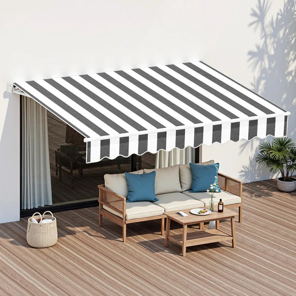 Instahut Retractable Folding Arm Awning Motorised Sunshade 2.5Mx2M Grey White - Mekamart Australia