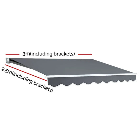 Instahut Retractable Folding Arm Awning Motorised Sunshade 3Mx2.5M Grey - Mekamart Australia