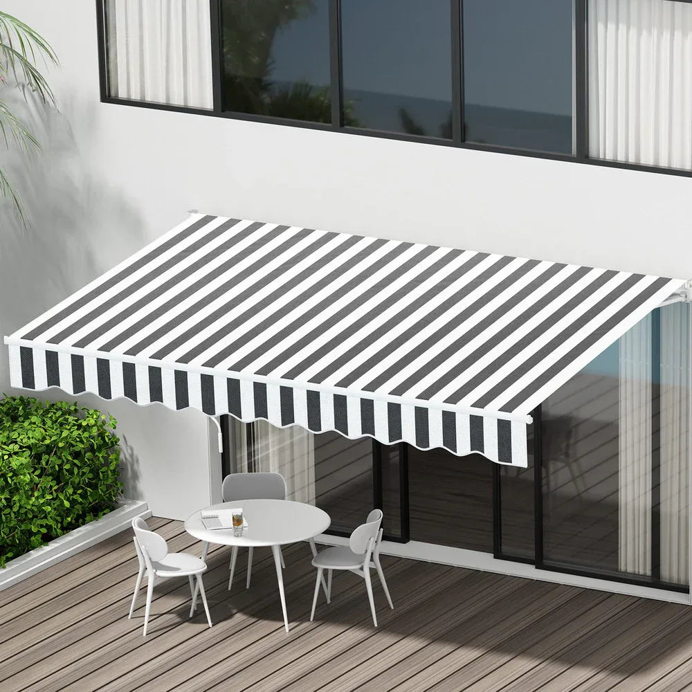 Instahut Retractable Folding Arm Awning Motorised Sunshade 3Mx2.5M Grey White - Mekamart Australia