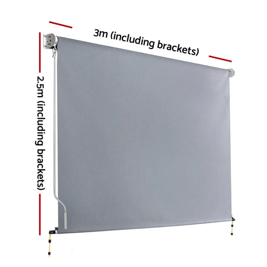 Instahut 3X2.5M Outdoor Blinds Awning Roll Down Screen Fabric Blinds Outdoor Window Shade Grey - Mekamart Australia