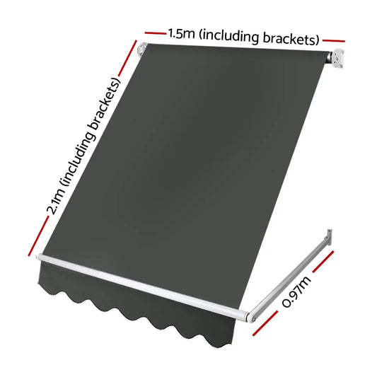 Instahut Window Fixed Pivot Arm Awning Outdoor Blinds Retractable Canopy1.5X2.1M - Mekamart Australia