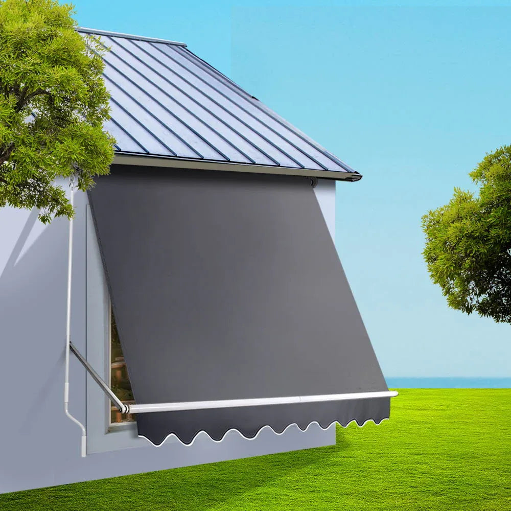 Instahut Window Fixed Pivot Arm Awning Outdoor Blinds Retractable Canopy1.8X2.1M - Mekamart Australia
