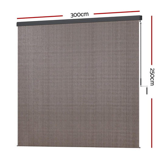 Instahut 3X2.5M Outdoor Blinds Awning Roll Down Retractable Knit Fabric Outdoor Blinds Window Shade Brown - Mekamart Australia