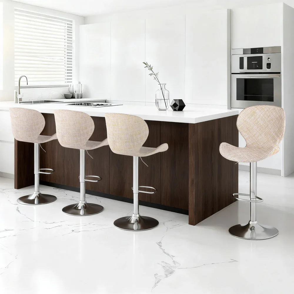 Artiss 4x Bar Stools Kitchen Swivel Gas Lift Counter Chair Wing PE Rattan Beige - Mekamart Australia