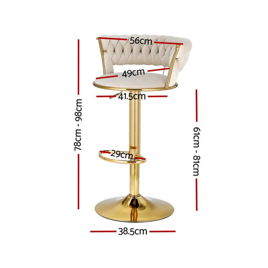 Artiss Bar Stools Gas Lift Velvet Woven Backrest Ivory - Mekamart Australia