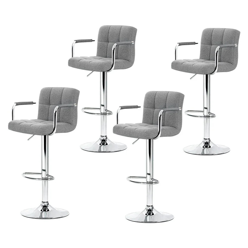 Artiss 4x Bar Stools Fabric Gas Lift w/Armrest Grey - Mekamart Australia