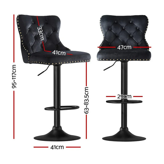 Artiss 1x Velvet Bar Stool Adjustable Height Nailhead Trim Kitchen Counter Stool - Mekamart Australia