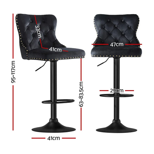 Artiss 2x Velvet Bar Stool Adjustable Height Nailhead Trim Kitchen Counter Stool - Mekamart Australia