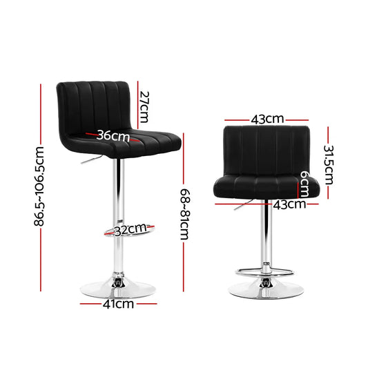 Artiss 2x Bar Stools Gas Lift Leather Chairs Black - Mekamart Australia