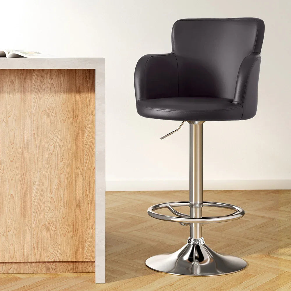 Artiss 1x Leather Bar Stools Swivel Adjustable Gas Lift PU Counter Chairs Brown - Mekamart Australia