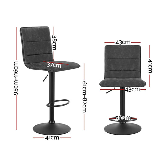Artiss 2x Bar Stools Gas Lift Vintage Leather Grey - Mekamart Australia