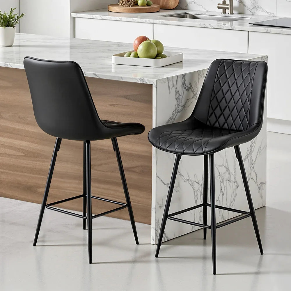 Artiss 2x Bar Stools Kitchen Dining Chair Counter Stool Diamond PU Leather Black - Mekamart Australia