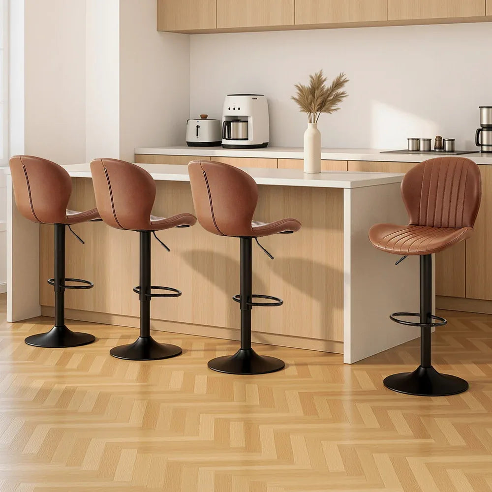 Artiss 4x Bar Stools Kitchen Swivel Gas Lift Counter Chair Shell Leather Brown - Mekamart Australia