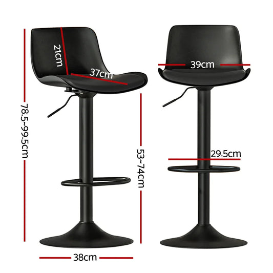 Artiss 2x Bar Stools Padded Seat Gas Lift Black - Mekamart Australia