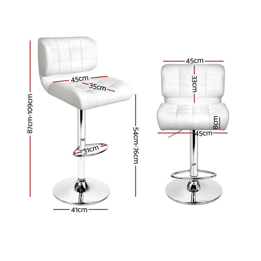 Artiss 2x Bar Stools Gas Lift Leather Padded White - Mekamart Australia