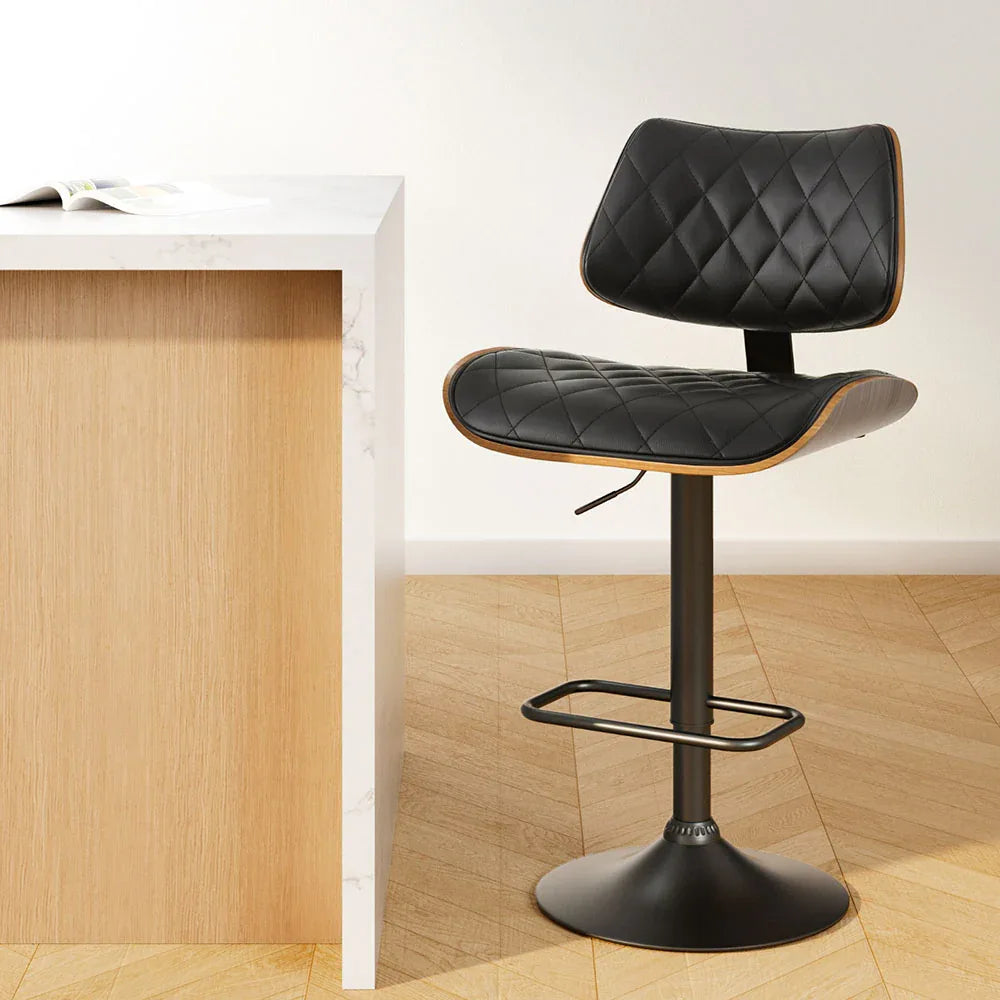 Artiss Bar Stools Kitchen Dining Chairs Gas Lift Stool Wooden Leather Black - Mekamart Australia