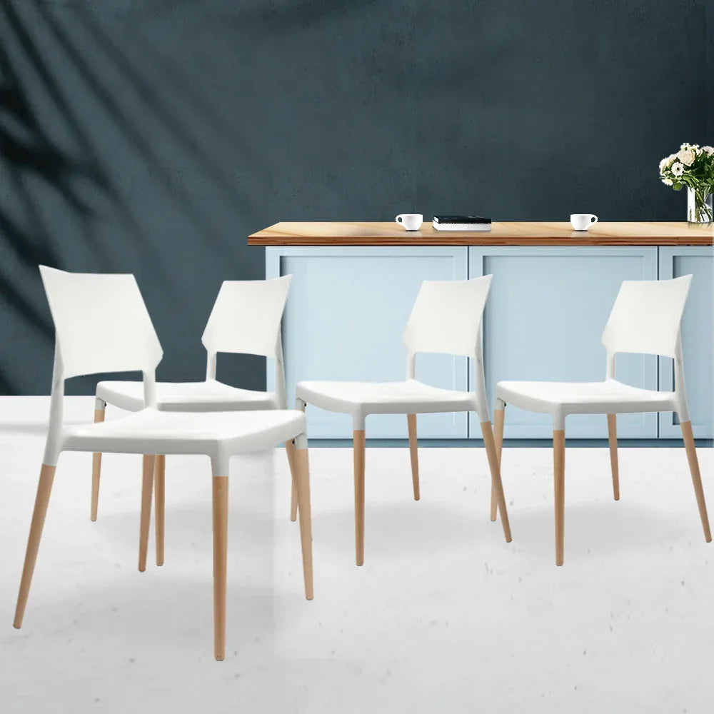 Artiss Dining Chairs Set of 4 Plastic Wooden Stackable White - Mekamart Australia