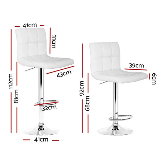Artiss 4x Bar Stools Leather Gas Lift White - Mekamart Australia