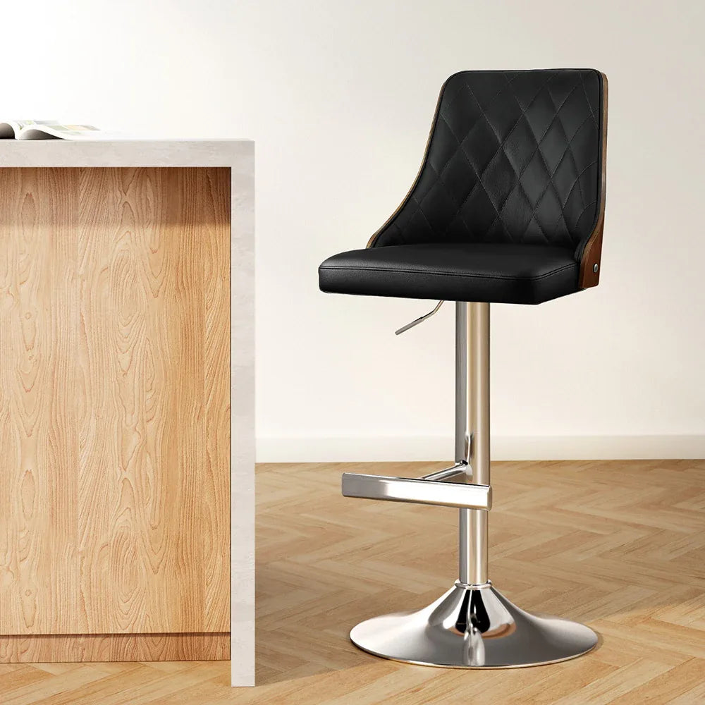 Artiss Bar Stool Bentwood Swivel Adjustable Kitchen Counter Stool Leather Black - Mekamart Australia