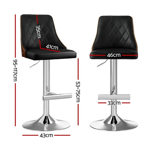 Artiss 2X Bar Stool Wood Swivel Adjustable Kitchen Counter Stool Leather Black - Mekamart Australia