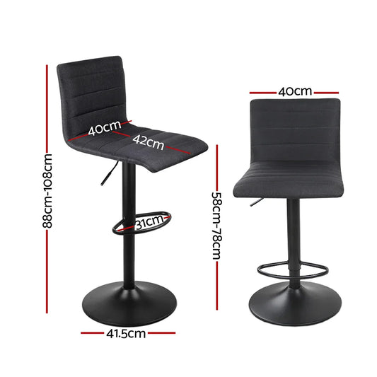 Artiss 2x Bar Stools Gas Lift Linen Fabric Black - Mekamart Australia