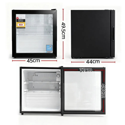 Devanti 40L Bar Fridge Glass Door Mini Fridge Countertop Cooler Black - Mekamart Australia