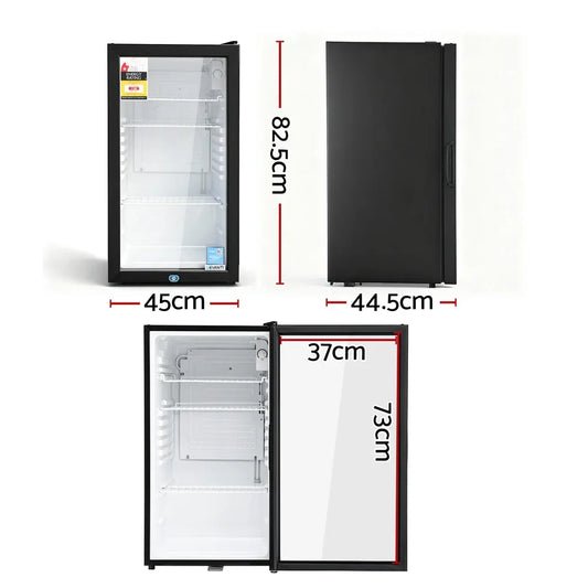 Devanti 78L Bar Fridge Glass Door Mini Fridge Countertop Cooler Black - Mekamart Australia