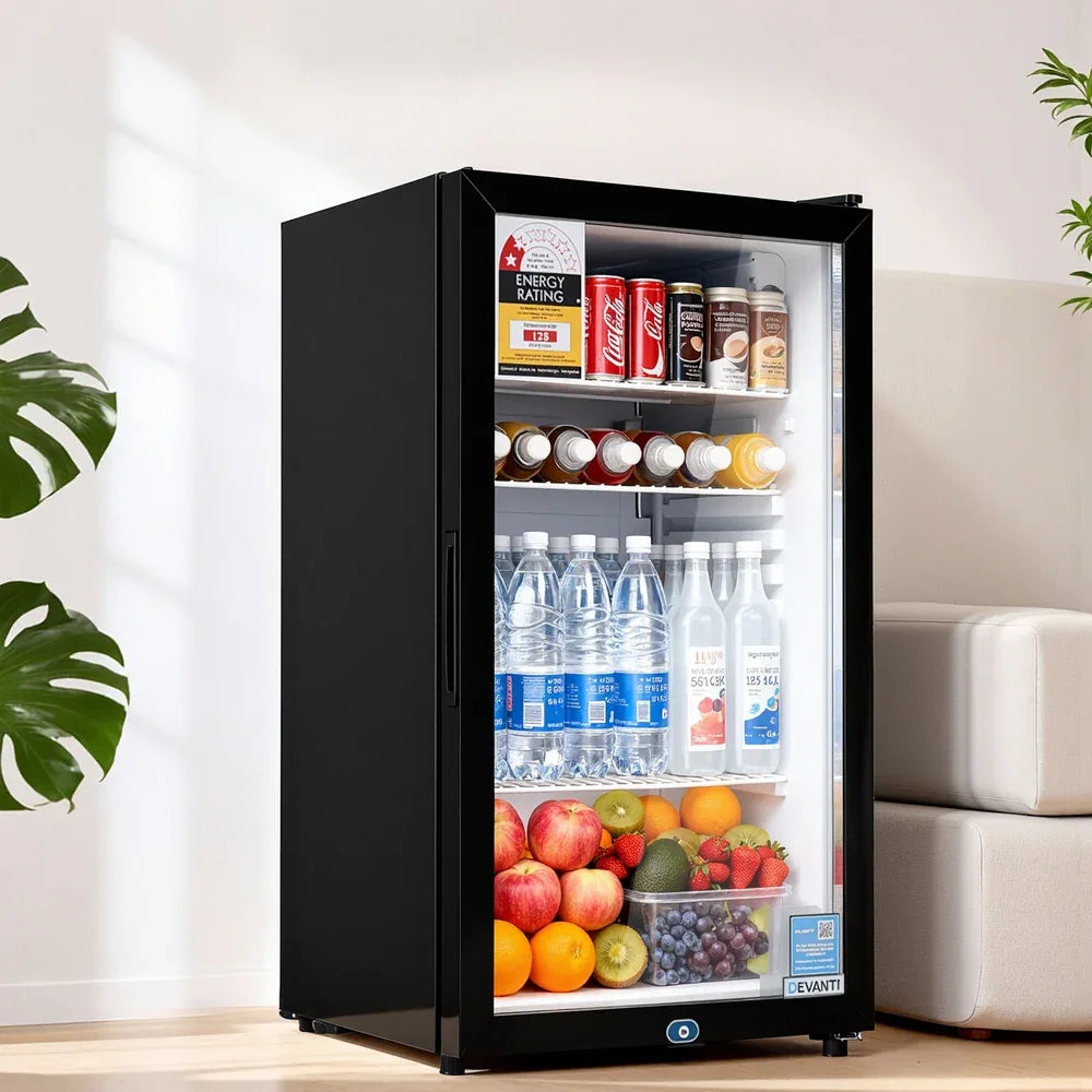 Devanti 78L Bar Fridge Glass Door Mini Fridge Countertop Cooler Black - Mekamart Australia