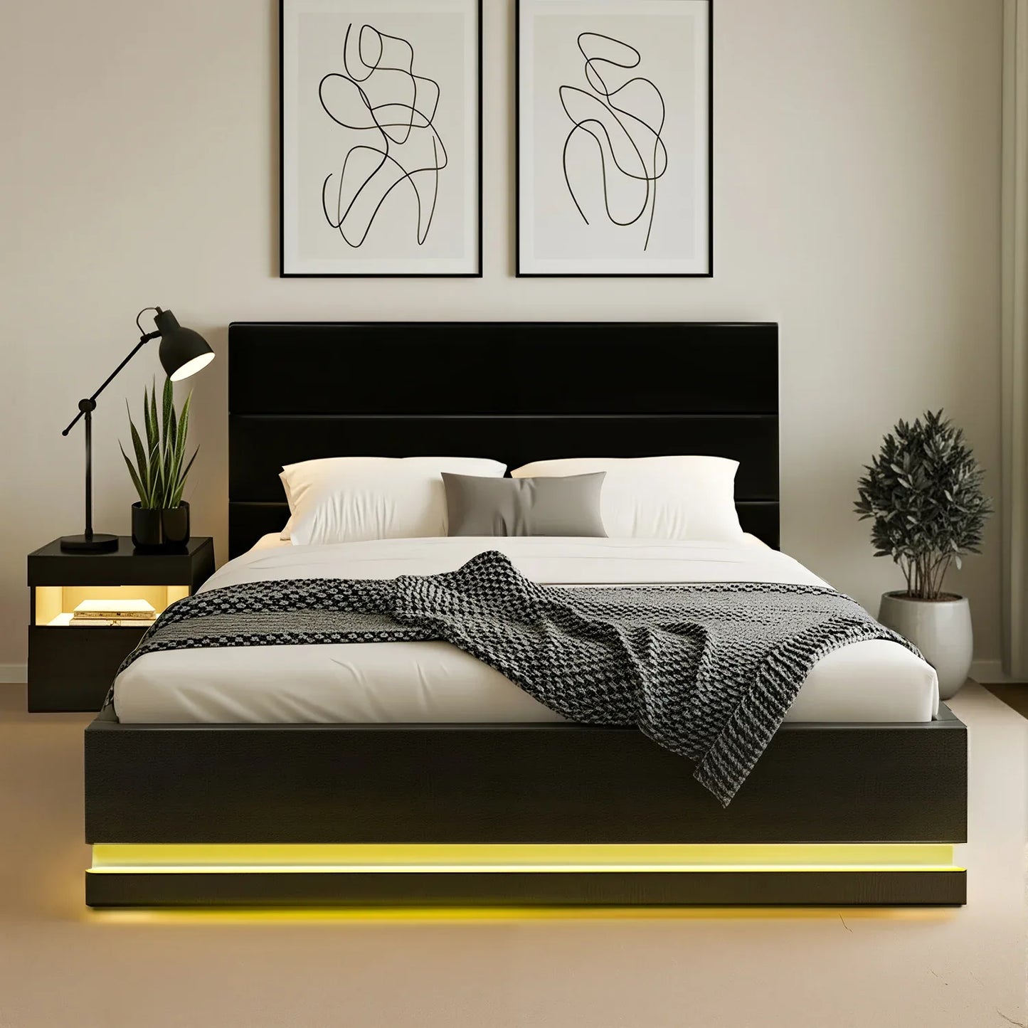 Artiss RGB LED Double Bed Frame with Beside Table Set 16 Colour Mood Lighting - Mekamart Australia