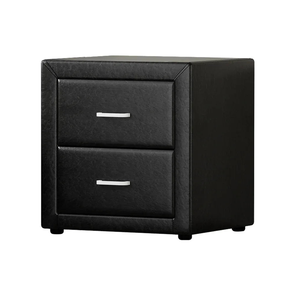 Artiss Bedside Table 2 Drawers Side Table Leather - CADEN Black - Mekamart Australia