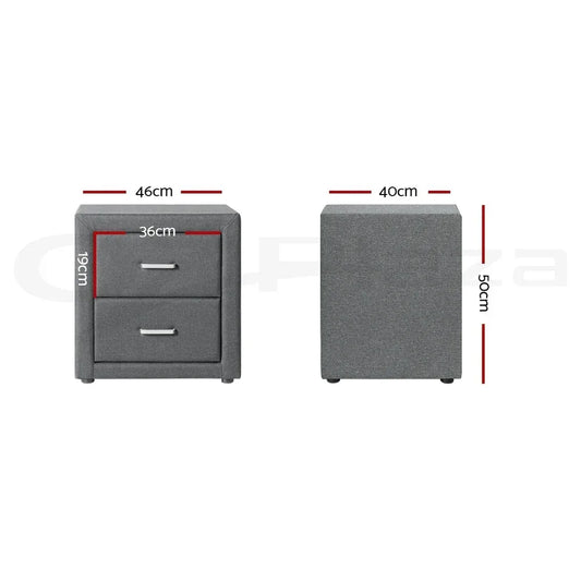 Artiss 2X Bedside Table 2 Drawers Side Table Fabric - CADEN Grey - Mekamart Australia