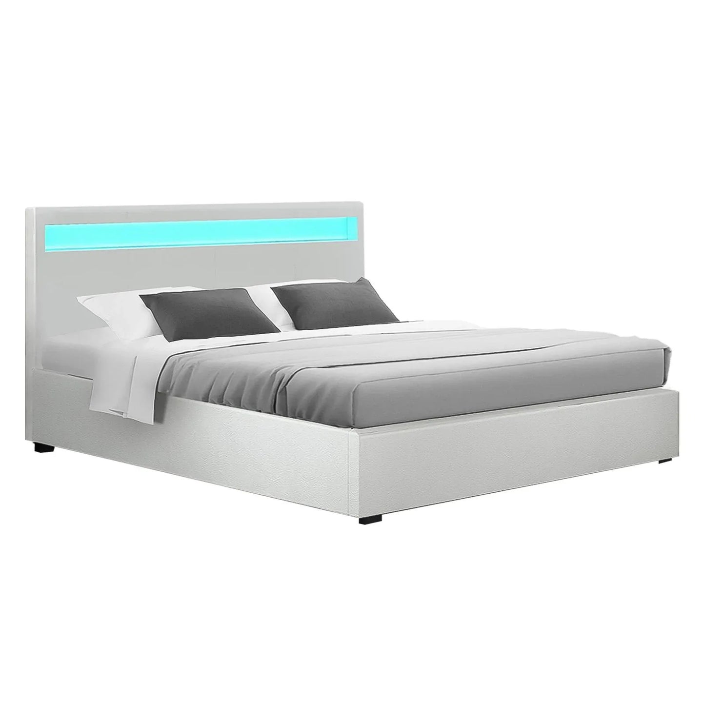 Artiss Bed Frame Queen Size LED Gas Lift White COLE - Mekamart Australia