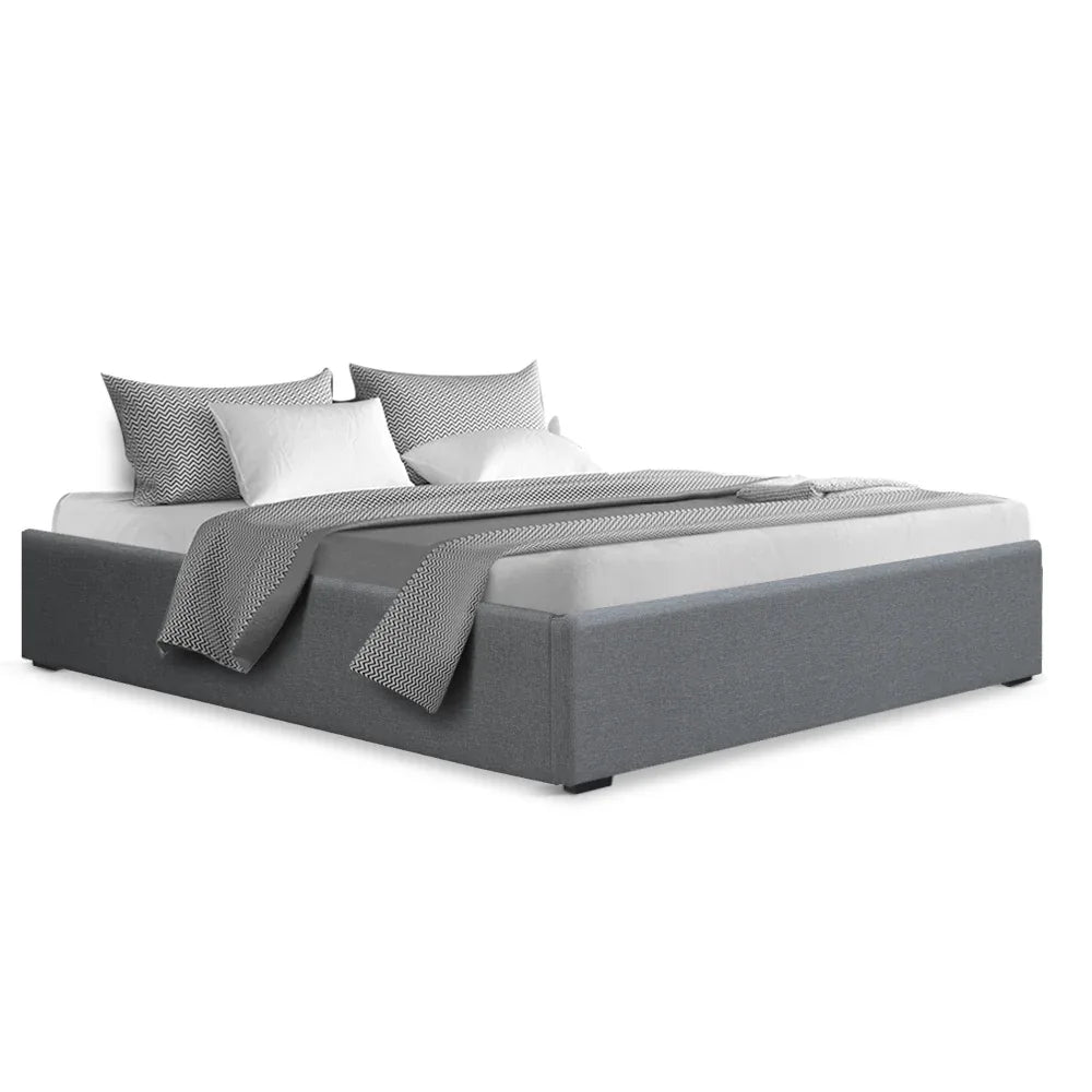Artiss Bed Frame Double Size Gas Lift Base Grey TOKI - Mekamart Australia