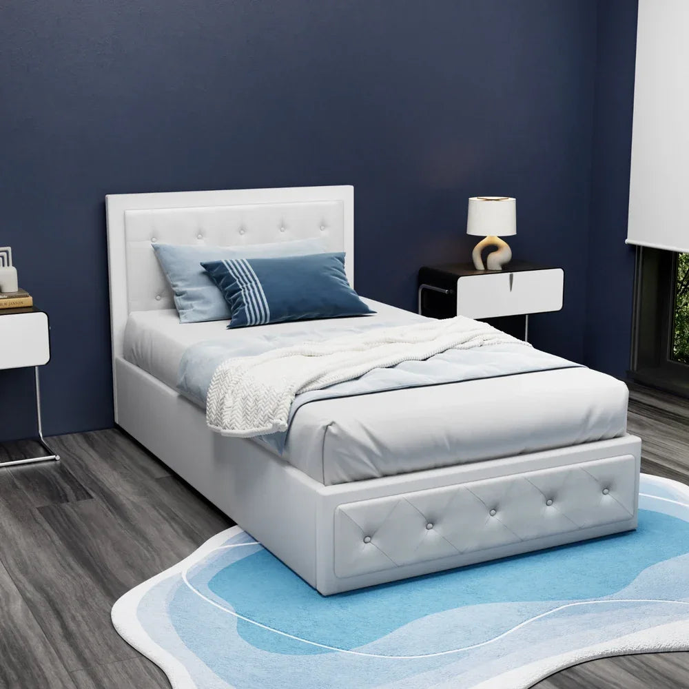 Artiss Bed Frame King Single Size Gas Lift White TIYO - Mekamart Australia