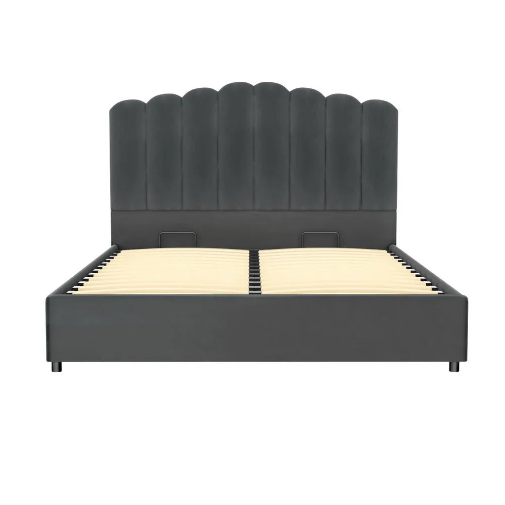 Artiss Bed Frame Double Size Velvet Grey FION - Mekamart Australia