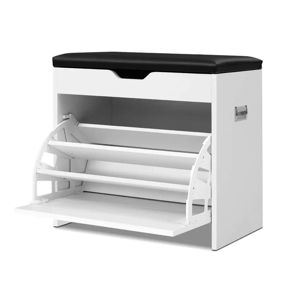 Artiss Shoe Rack Cabinet Bench 3-tier 15 Pairs White - Mekamart Australia