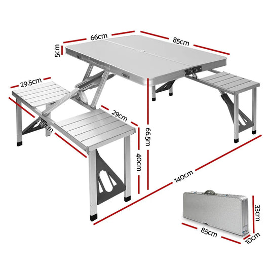 Weisshorn Folding Camping Table Outdoor Picnic BBQ With 2 Bench Chairs Set - Mekamart Australia