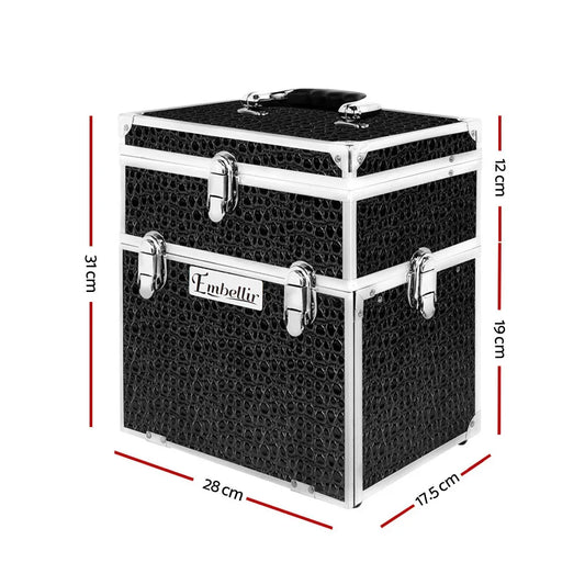 Embellir Portable Cosmetic Beauty Makeup Carry Case with Mirror - Crocodile Black - Mekamart Australia