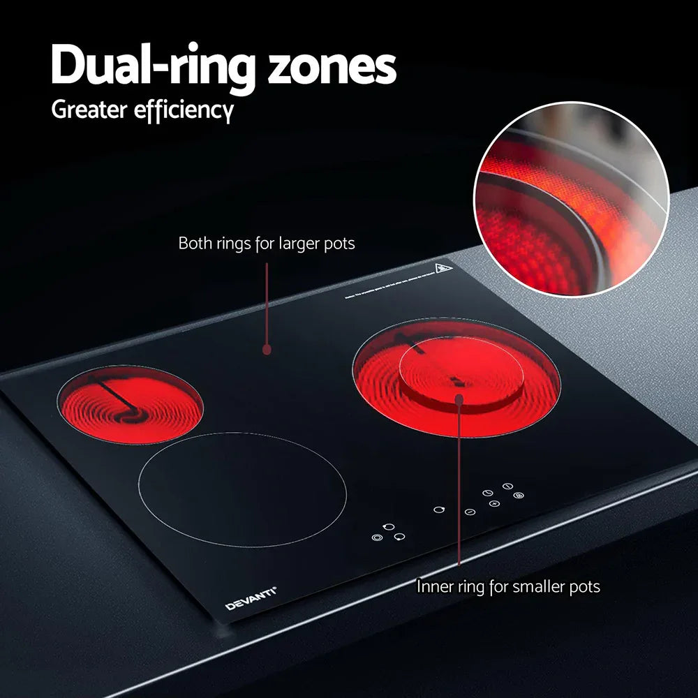 Devanti Electric Ceramic Cooktop 60cm Kitchen Cooker 4 Burner Hob Touch Control 5200W - Mekamart Australia
