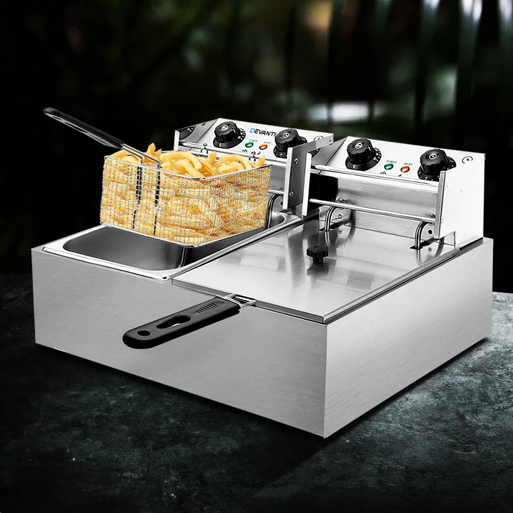 Devanti 20L Electric Commercial Deep Fryer Double Baskets 4400W - Mekamart Australia