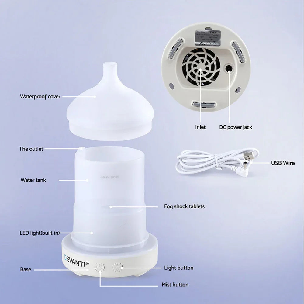 Devanti Ultrasonic Aroma Diffuser Aromatherapy 100ml LED Lights Iron Humidifier Forest - Mekamart Australia